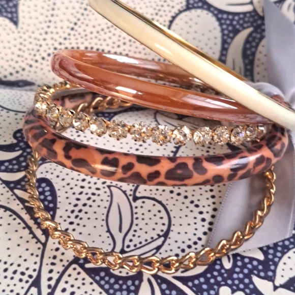 Set of 5 bracelets gold and brown tones - Picture 1 of 6